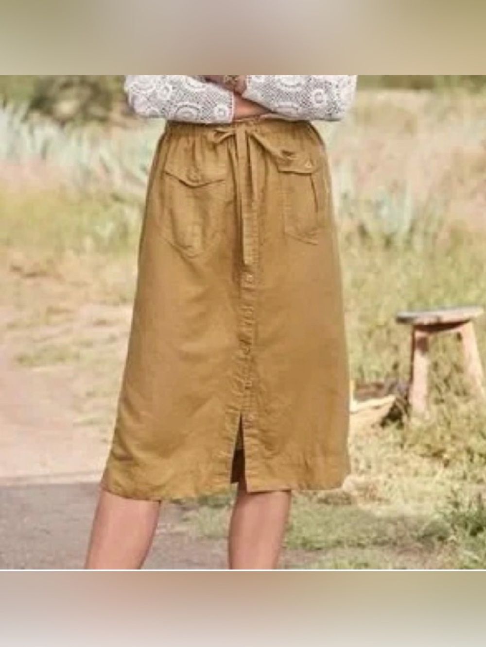Sundance Yellow Skirt Linen Buttons Down Front Women's Size Large